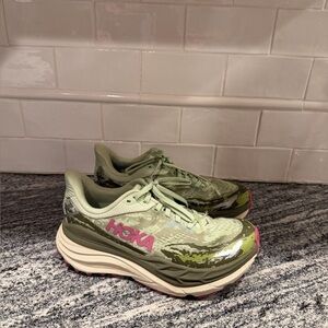 Hoka Olive and Pink Running Shoes